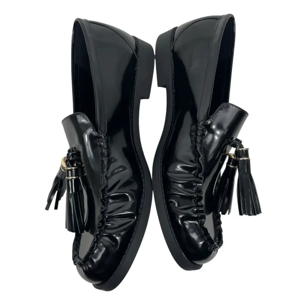 Mango Leather Slip On Loafer with Tassel Black Size 39/ 8.5